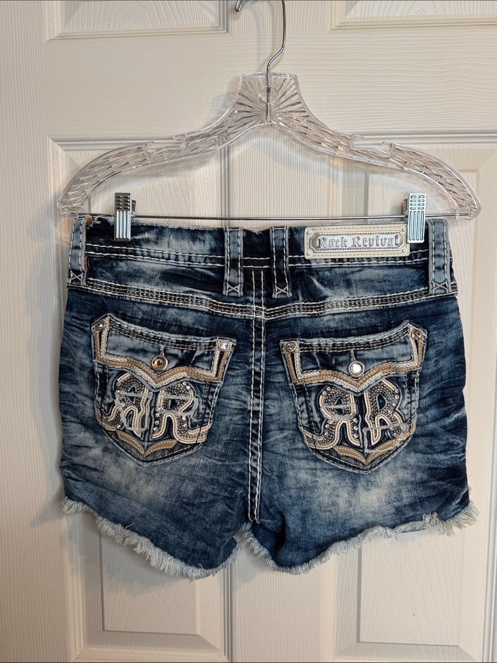 Rock Revival Distressed Blue Wash Womens Denim Shorts - Picture 2 of 13